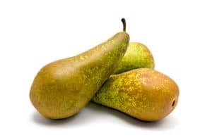 Three Conference Pears with green and brown skins