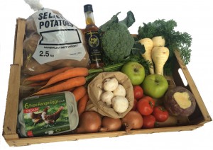 wooden box containing local produce